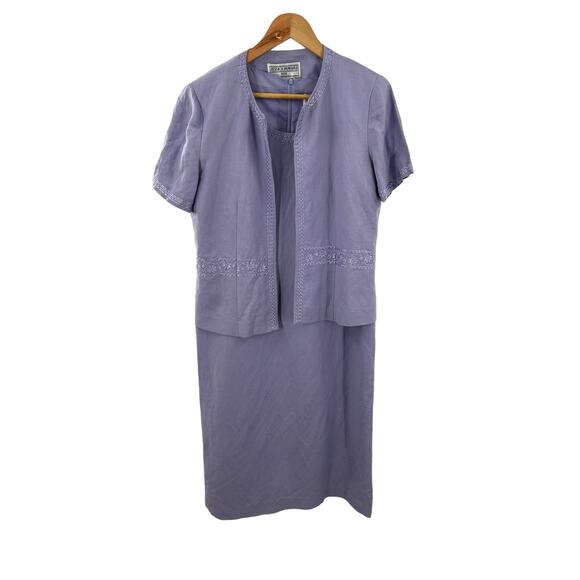 Jessica Howard Dress And Jacket‎ Set Size 10 P Linen And Rayon Embroidery - Picture 1 of 8